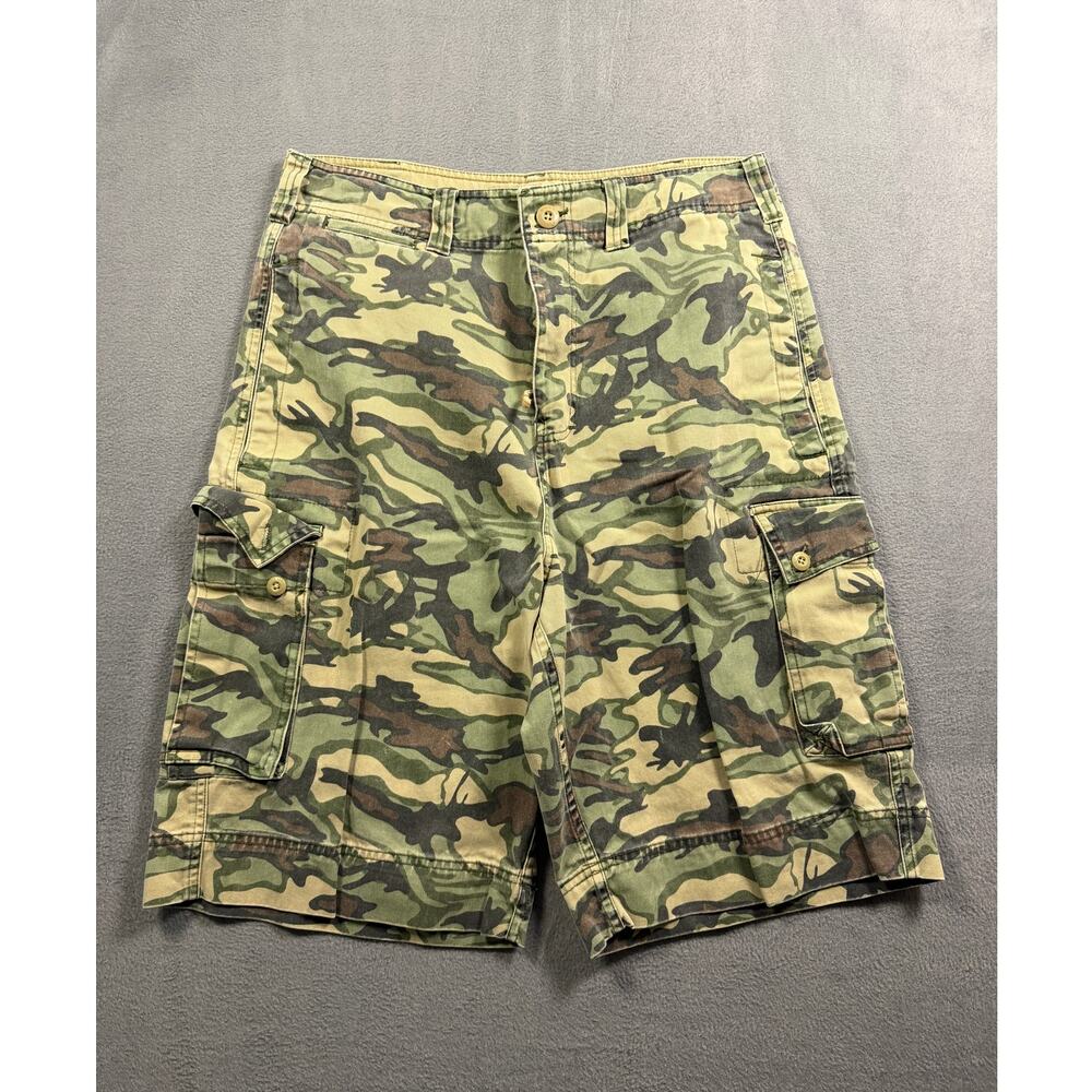 Vintage Bugle Boy Cargo Shorts Men Size 32 Camo Green Canvas‎ Multi Pocket